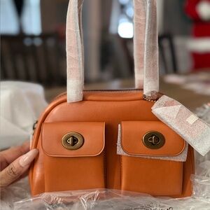 Authentic Coach Twin Turnlock Bag 20 in Toffee NWT